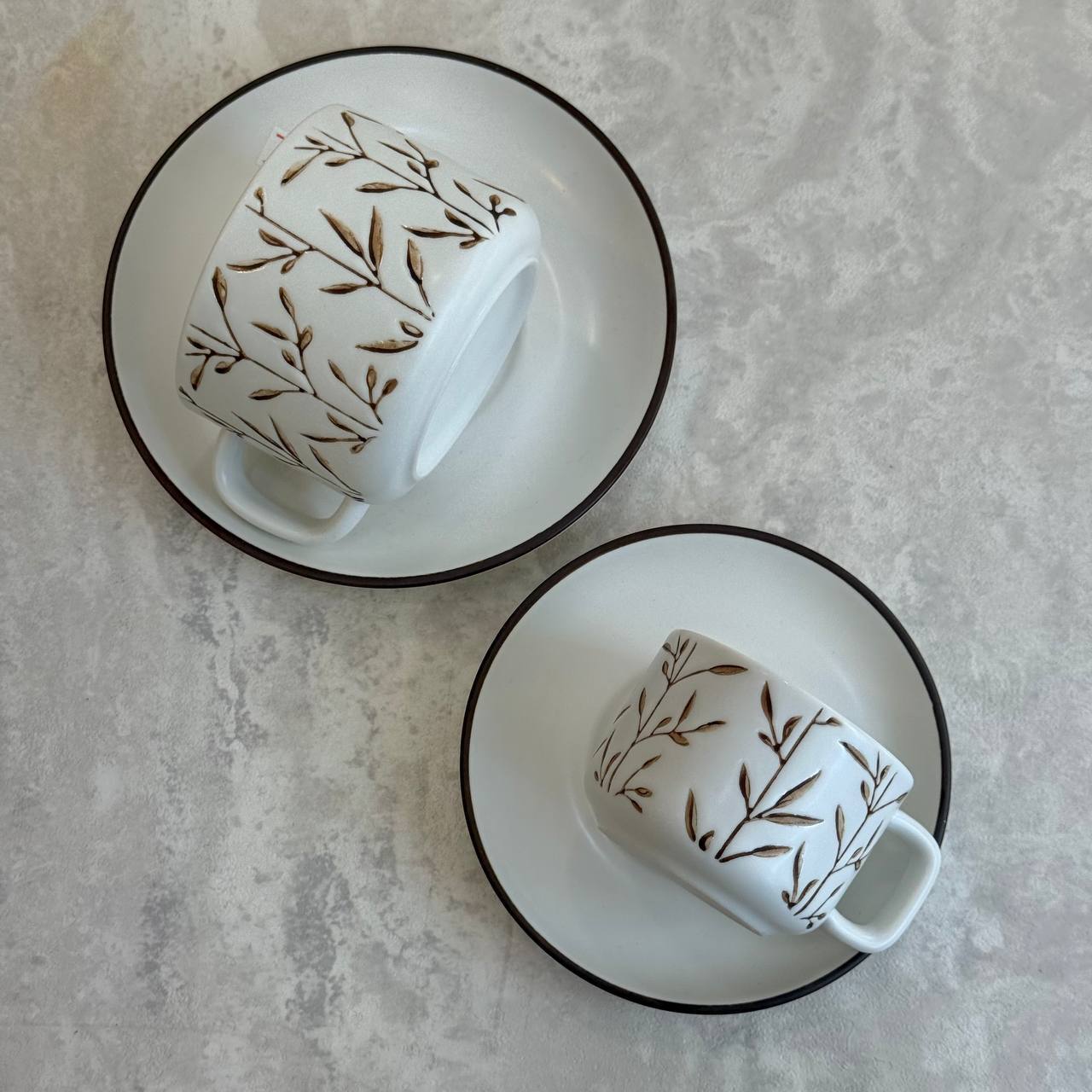  فنجان چای و قهوه طرح برگ 