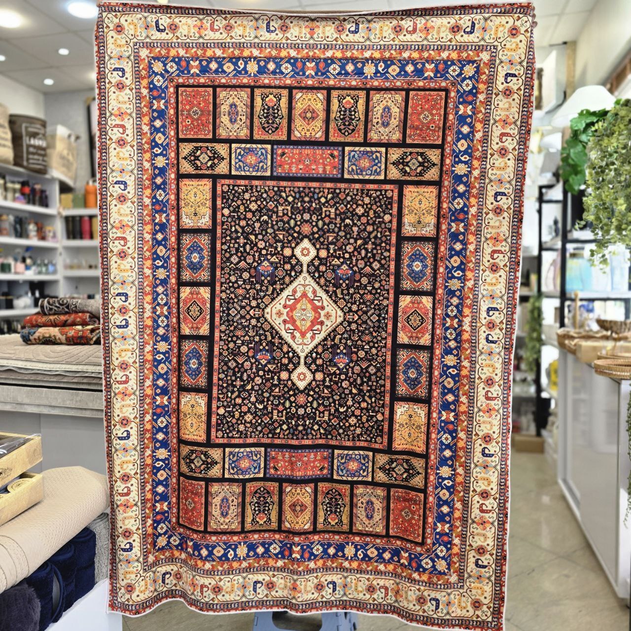  روفرشی ضخیم مخمل طرح حاشیه چهار خانه (۱۹۰×۱۴۰) 