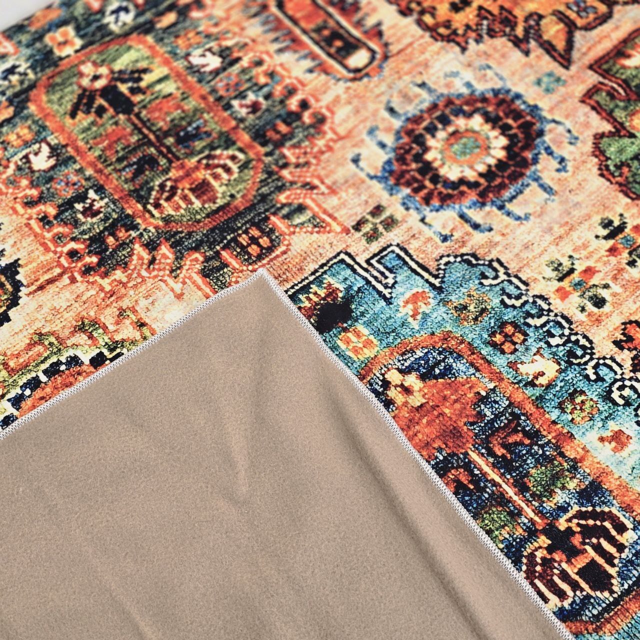  روفرشی ضخیم مخمل طرح زمینه کرمی (۱۹۰×۱۴۰) 
