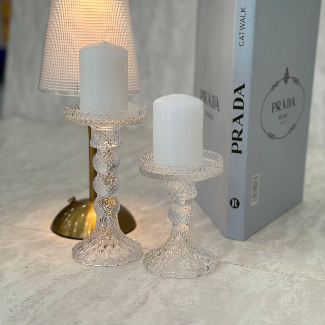  جا شمعی بلوری گوی مشجر (دو سایز) 