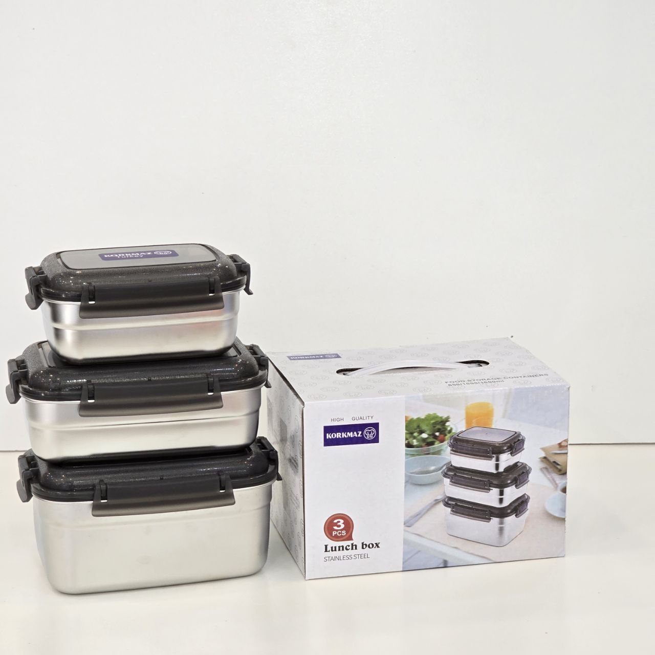 photo_5778364664516824153_y ظرف نگهدارنده استیل سه سایز Korkmaz - Image 7