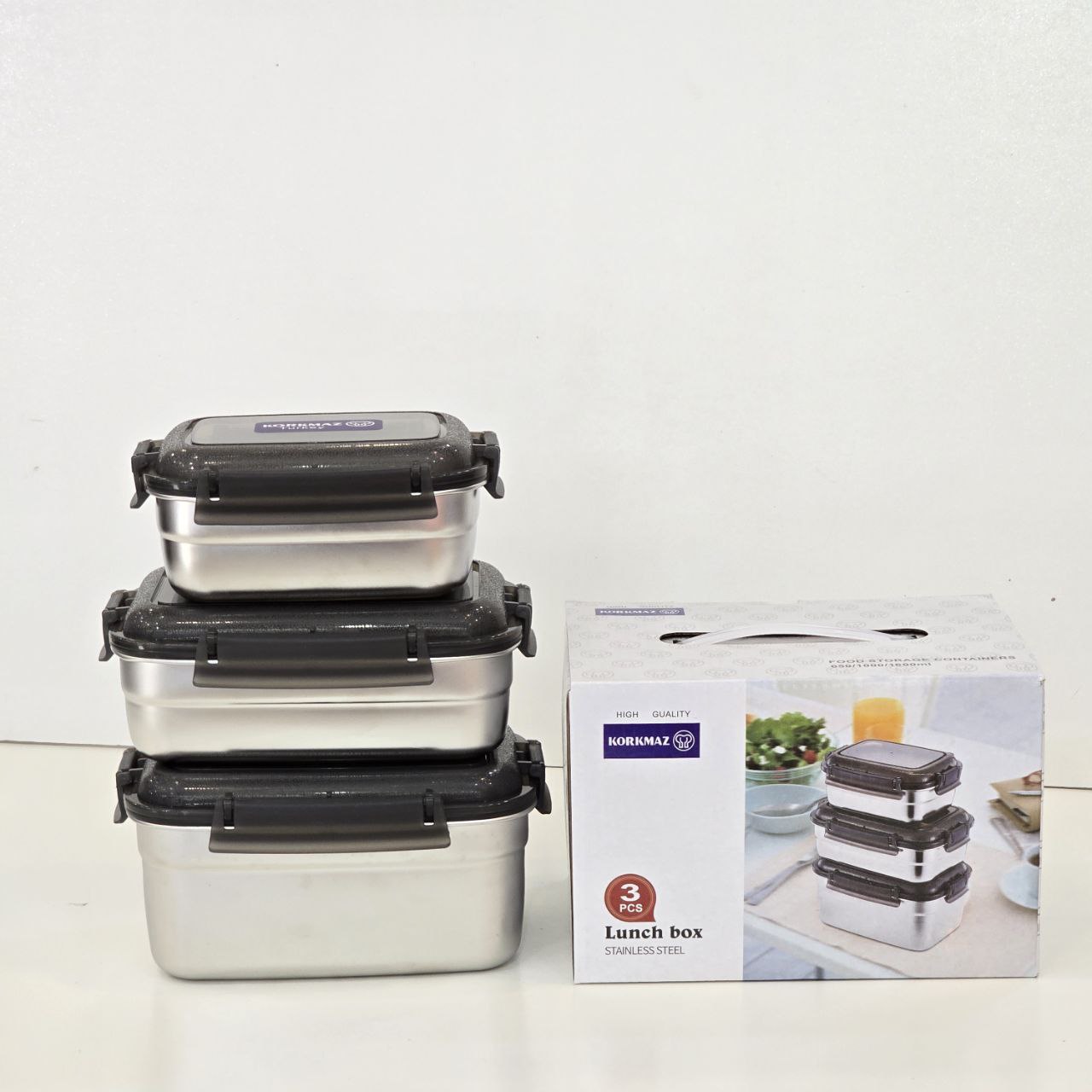 photo_5778364664516824154_y ظرف نگهدارنده استیل سه سایز Korkmaz - Image 3