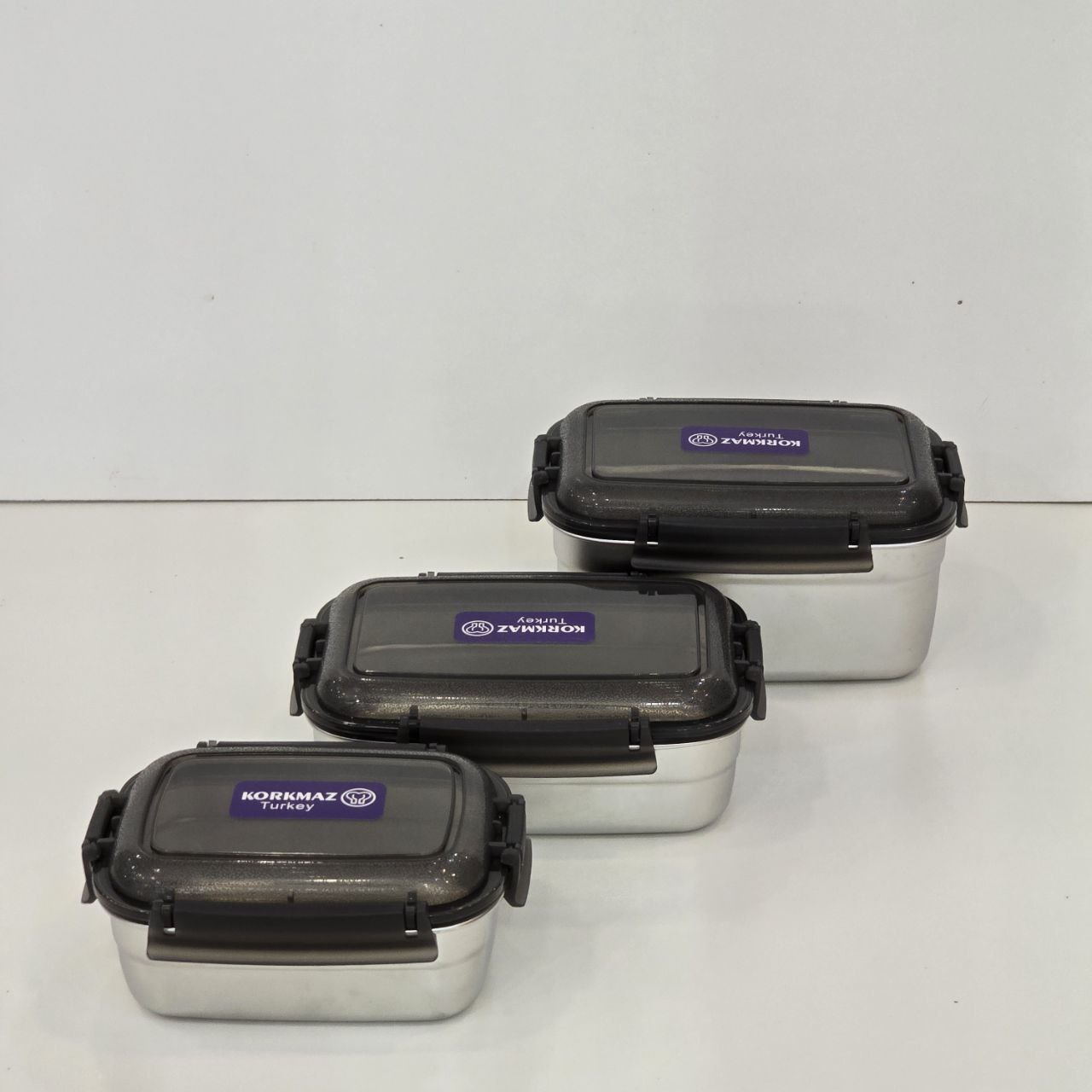 photo_5778364664516824156_y ظرف نگهدارنده استیل سه سایز Korkmaz - Image 2