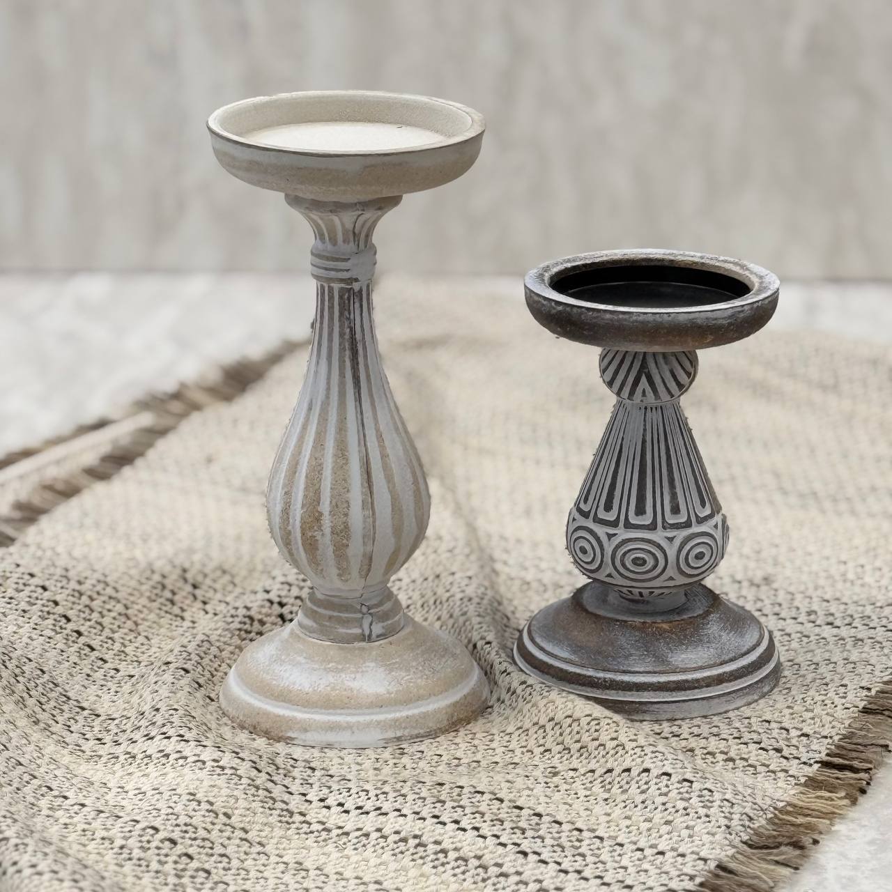 photo_5870703910170248626_y جا شمعی چوبی پتینه دو سایز - Image 1